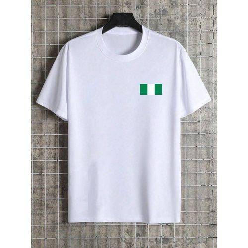 Dou-color Dou Color Fabric Thick T-shirt Patriotic Men's Nigerian Flag Printed T-shirt - White