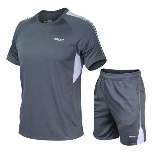 GALUIN Men's 2 In 1 Short Sleeve Round Neck T-Shirt & Shorts Set -Gray