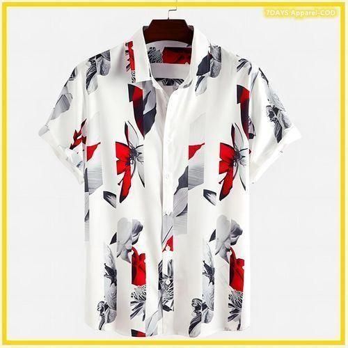Berrykey Men's Hawaiian Ink Print Bottom-down Beach Short Sleeve T-Shirt Casual Tops