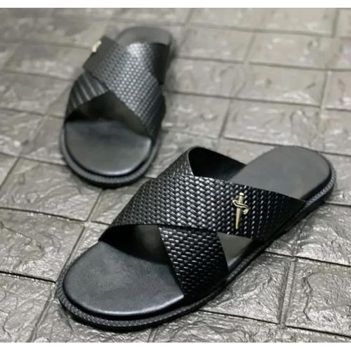 Men's genuine Handmade Basket leather with logo slip-on sandals