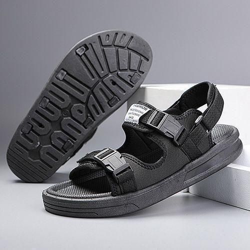 Men's Black Palm Sandals - Comfortable PU Leather Casual Shoes