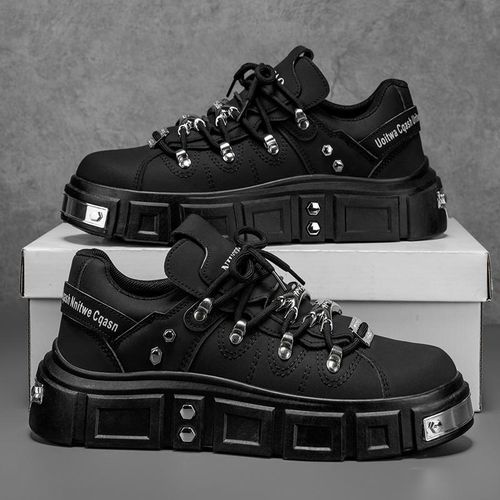 ALagzi Men's Hip-Hop Rock Festival Party Lace-Up Platform Sneakers-Black